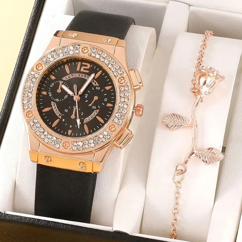Montre de luxe en strass (2 pièces)