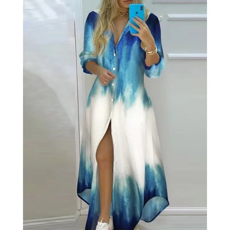 Robe chemise à col V profond pour femmes