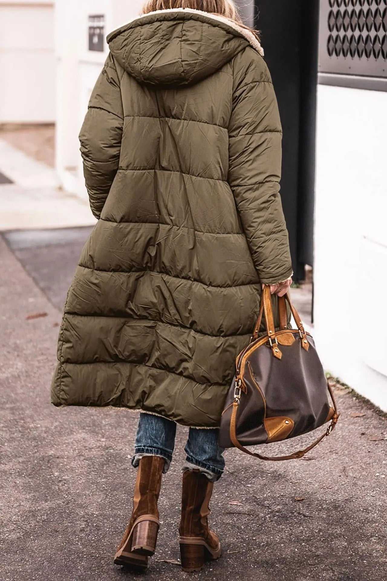 Manteau Long Femme Noir Puffer Doublure Fausse Fourrure Polyester-5