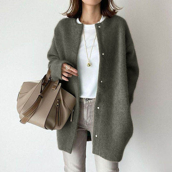 Gilet Femme Long Boutonné en Mélange de Coton et Acrylique 5