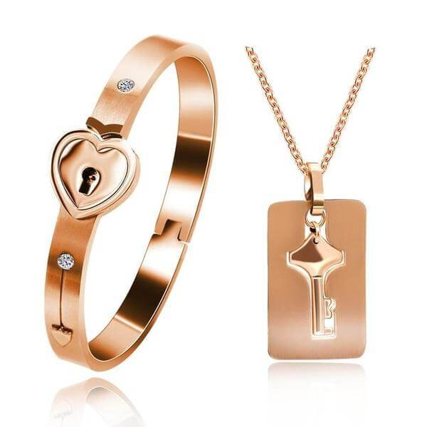 Ensemble : bracelet + collier "VOUS ÊTES LA CLÉ DE MON CŒUR"