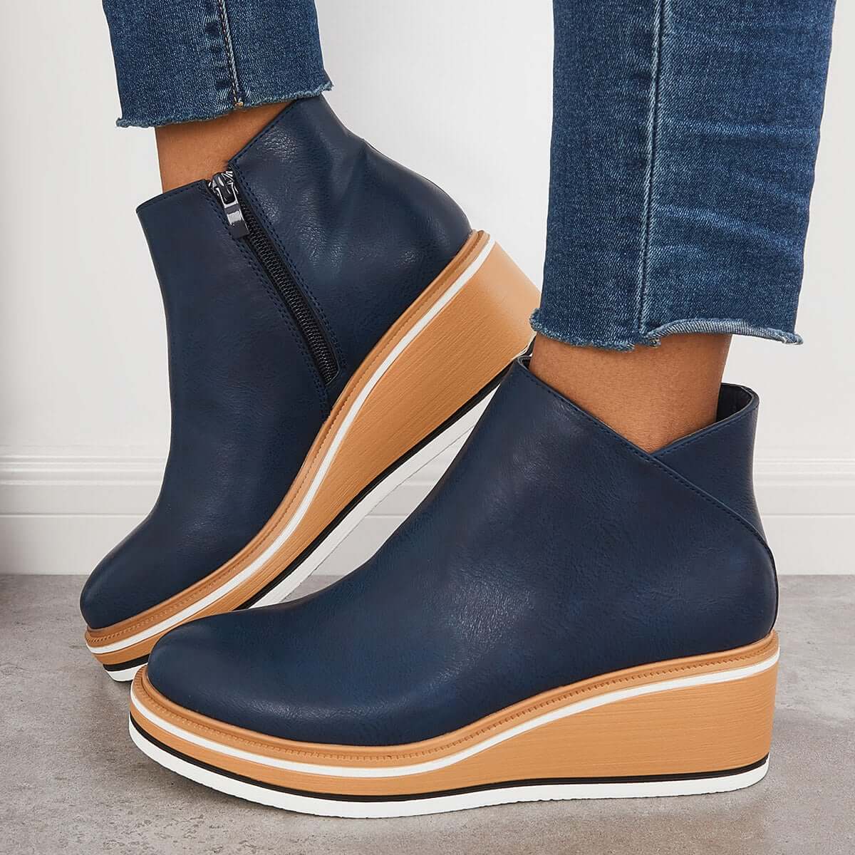 Variant image for Bottes de Cheville Femme Élégantes Cuir Synthétique avec Fermeture Éclair et Plateau-9