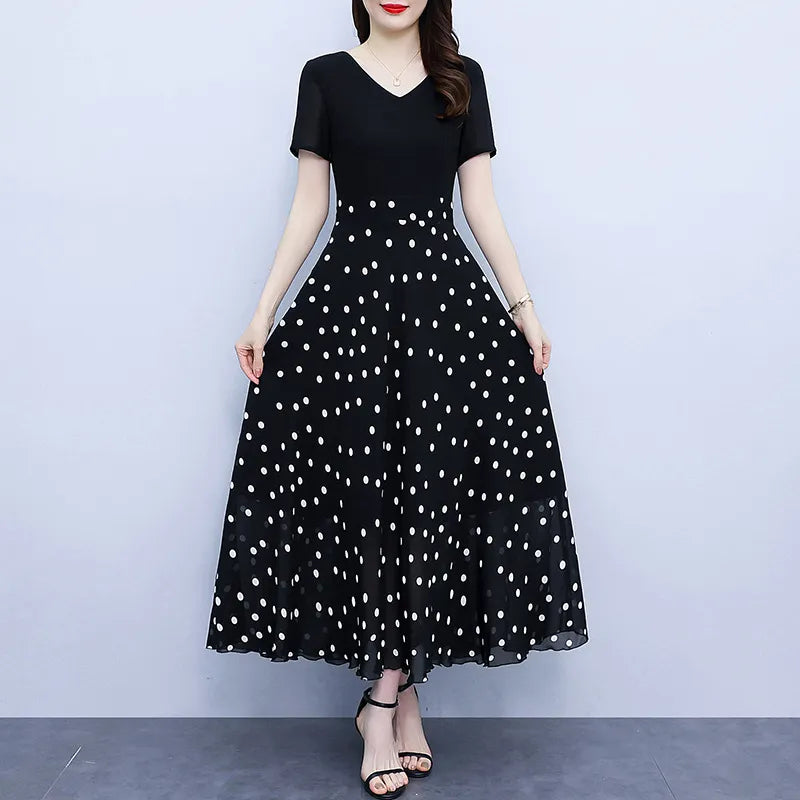 Robe Femme Longue Imprimé Floral Décolleté Circulaire Coton-1