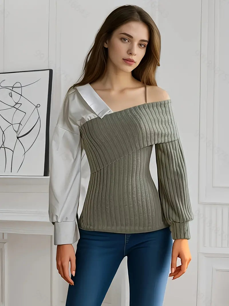 Variant image for Haut Femme Asymétrique Élégant Tissu Doux-1