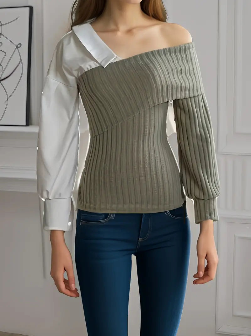 Haut Femme Asymétrique Élégant Tissu Doux-2