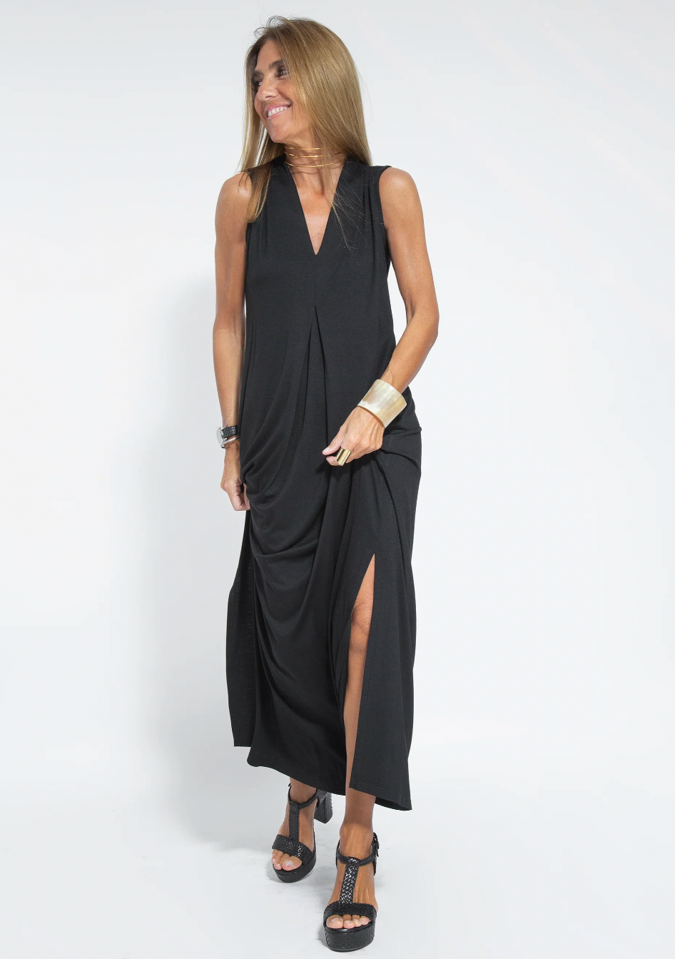 Robe d'Été Longue Femme Élégante en Tissu Léger avec Gilet-3
