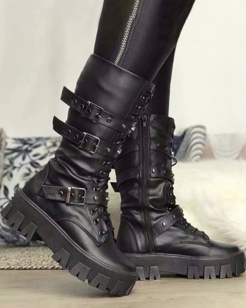 Bottes Femme avec Fermeture Éclair et Boucles 4