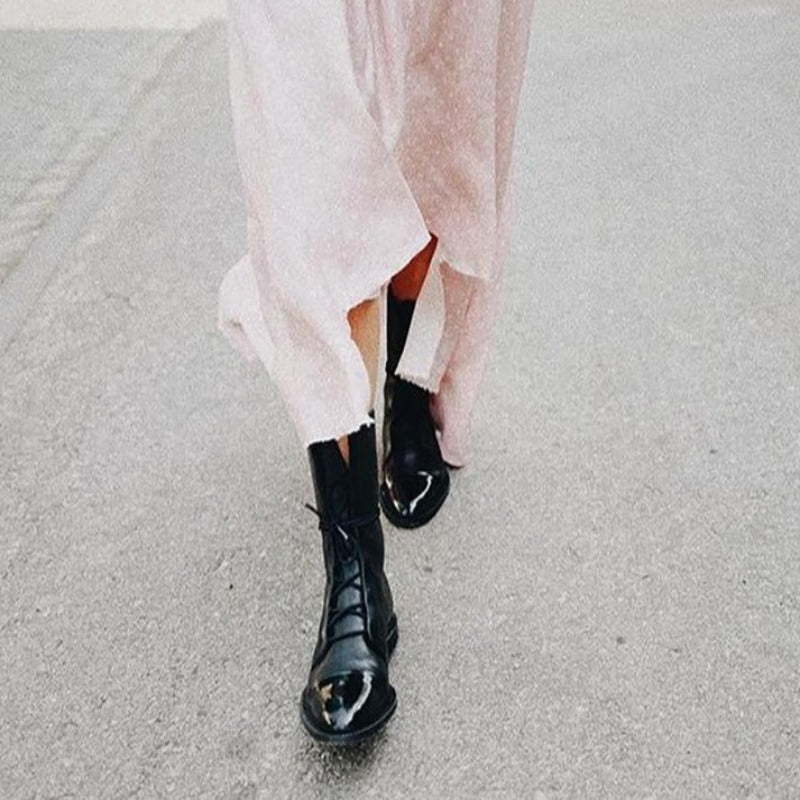 Bottes Femmes à Lacets Style Combat Mi-Mollet 2