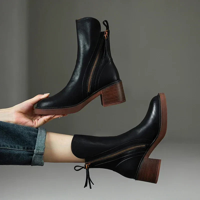 Bottes à Talons Blocs Zippées pour Femmes 0