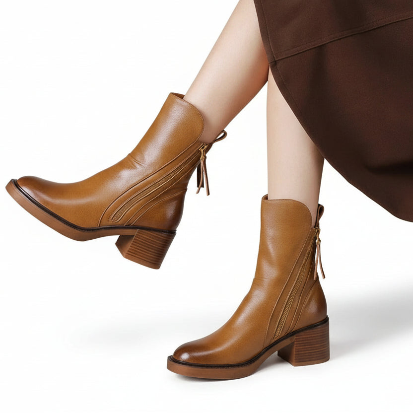 Bottes à Talons Blocs Zippées pour Femmes 4