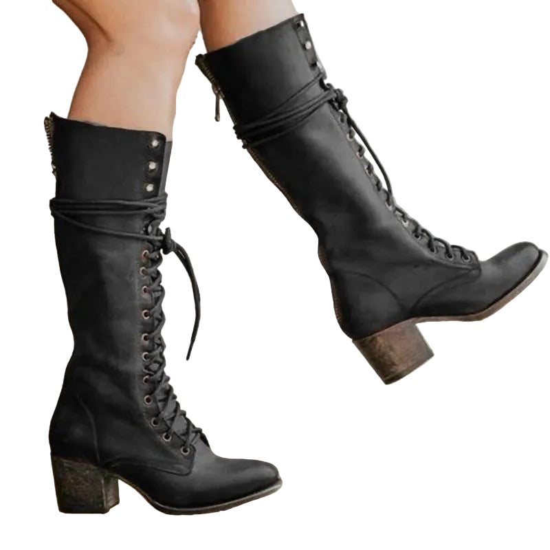 Bottes à Talons Hauts à Lacets Vintage pour Femmes 0