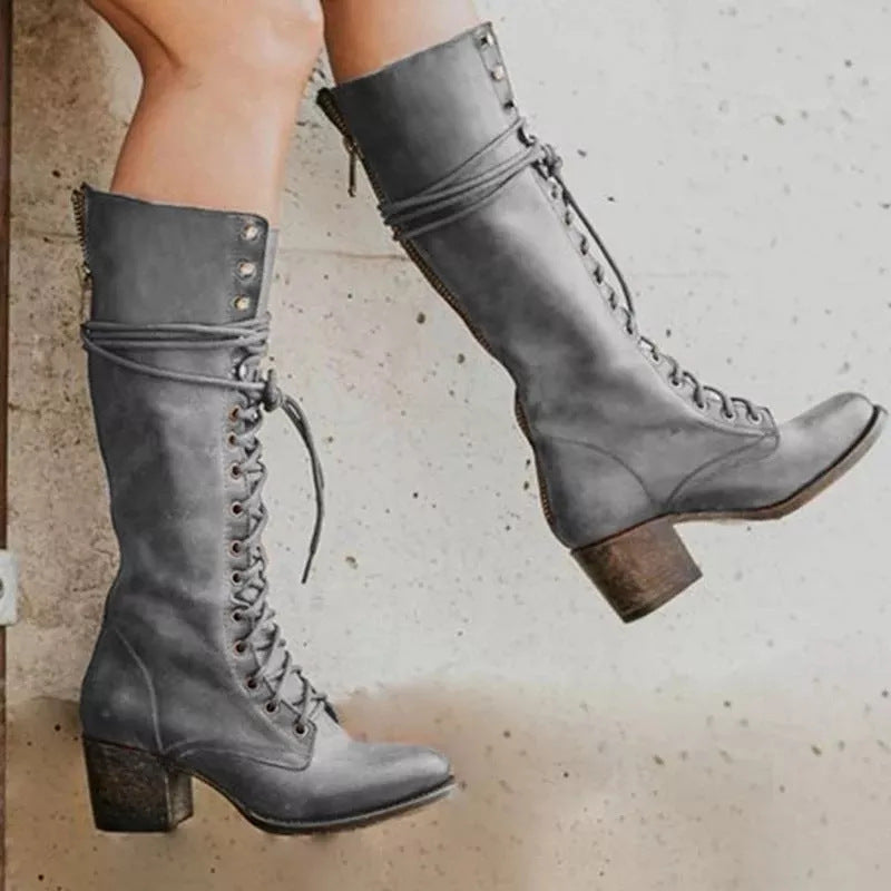 Bottes à Talons Hauts à Lacets Vintage pour Femmes 2