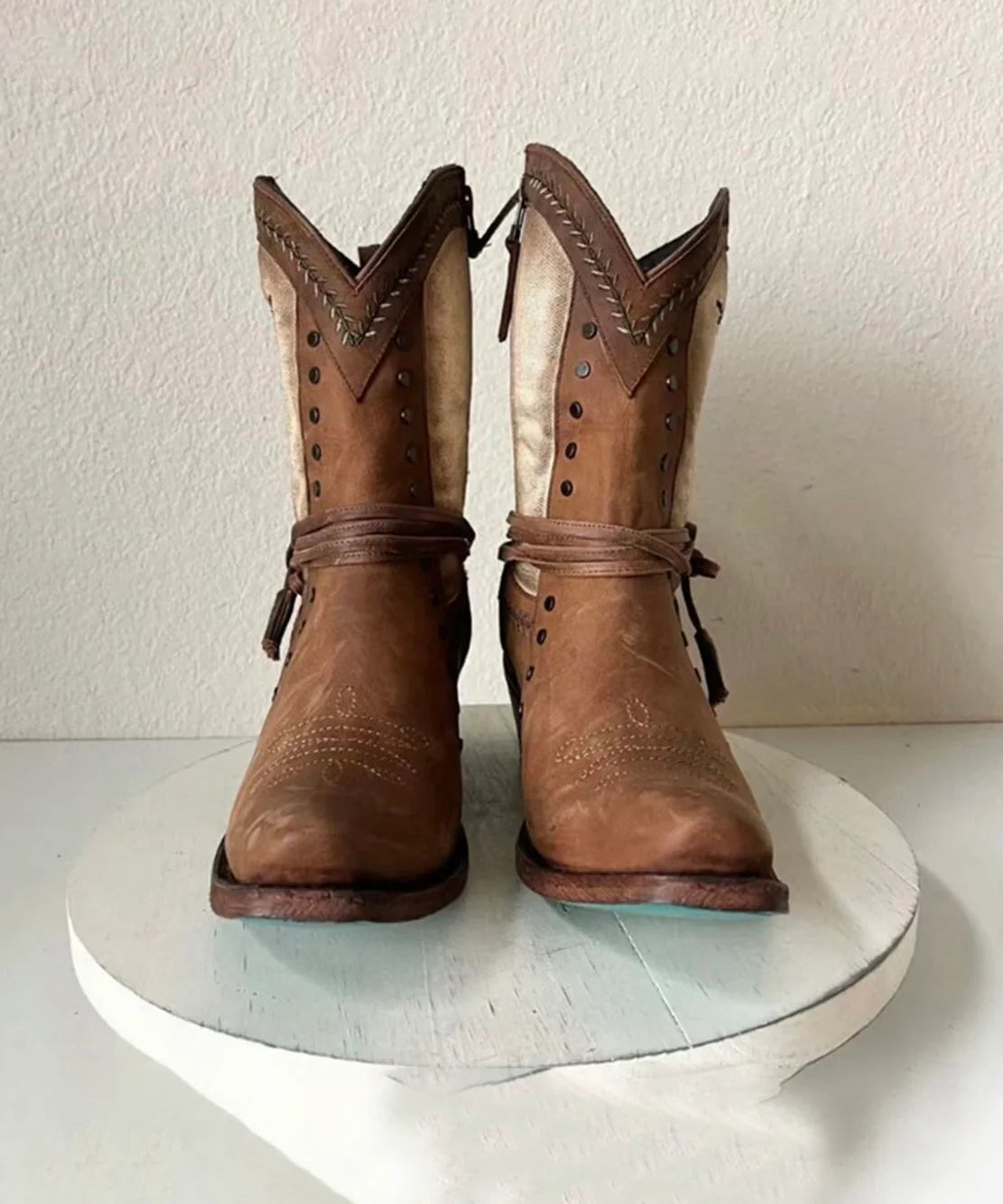 Bottes de cowgirl vintage pour femme à talon épais 2