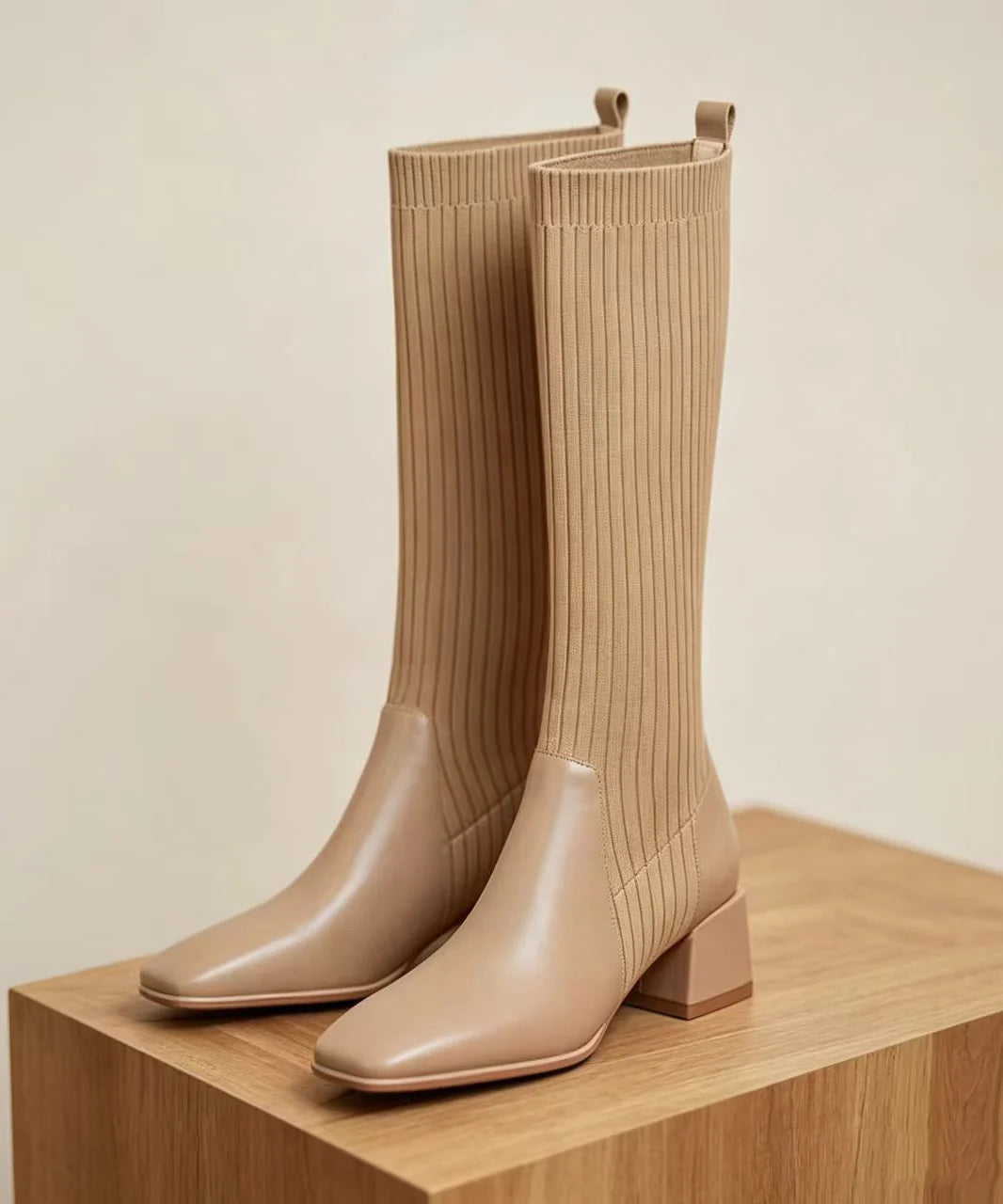 Bottes hautes à bout carré pour femme style tressé 2