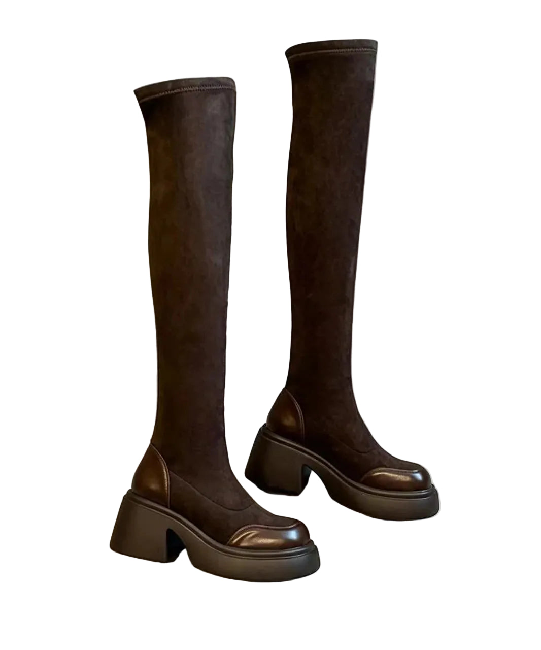 Bottes hautes femme style rétro à empiècements 0