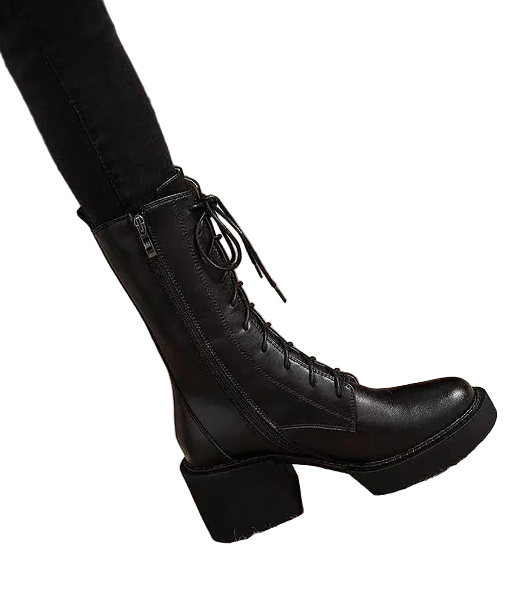 Bottes mi-mollet à plateforme et lacets pour femme 0