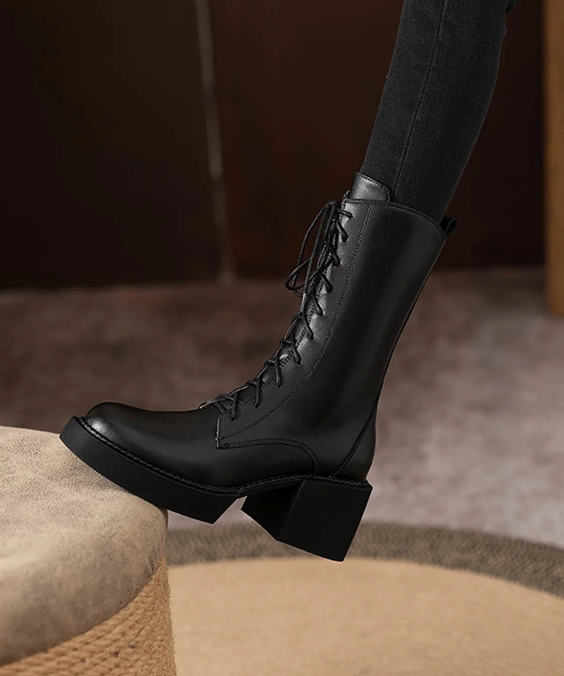 Bottes mi-mollet à plateforme et lacets pour femme 3