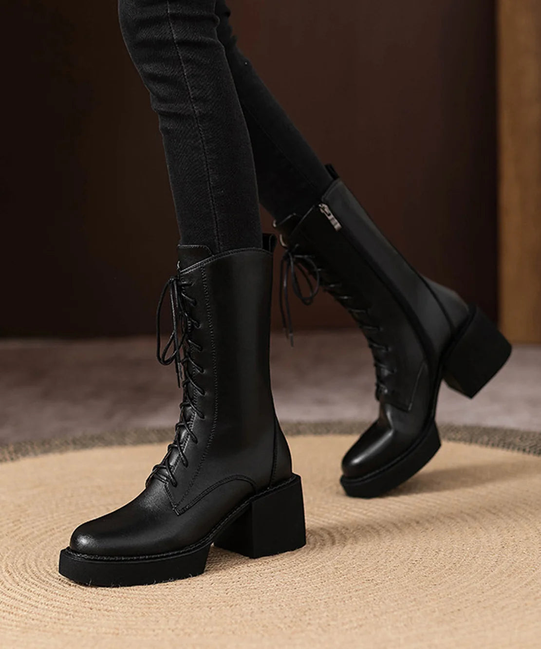 Bottes mi-mollet à plateforme et lacets pour femme 4