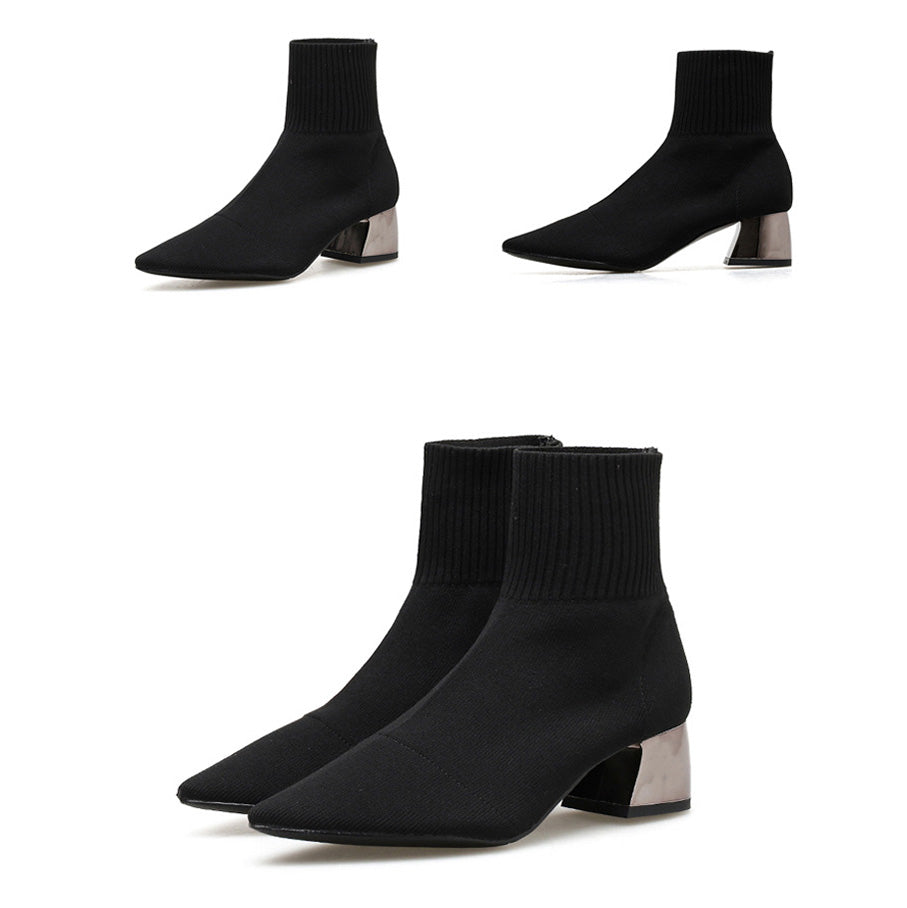 Bottines Femme Tricotées à Talon Bloc 5