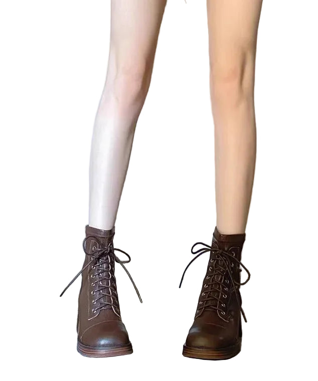 Bottines à lacets pour femmes à bout rond avec talon compensé 0