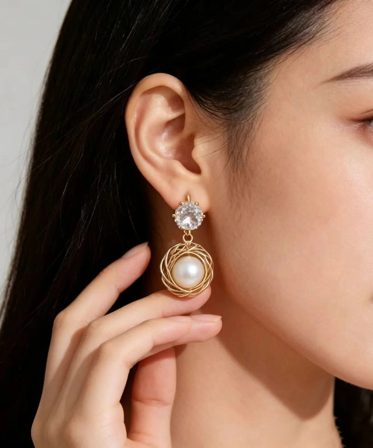 Boucles d'Oreilles Pendantes Femme Design Chic avec Perles et Zircon 1