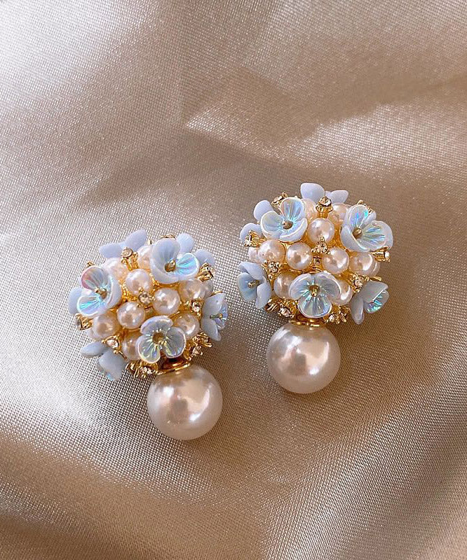 Boucles d'oreilles à clous motif floral et perles pour femme 2