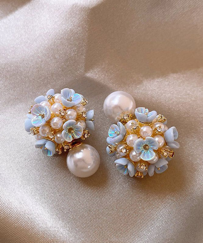 Boucles d'oreilles à clous motif floral et perles pour femme 4