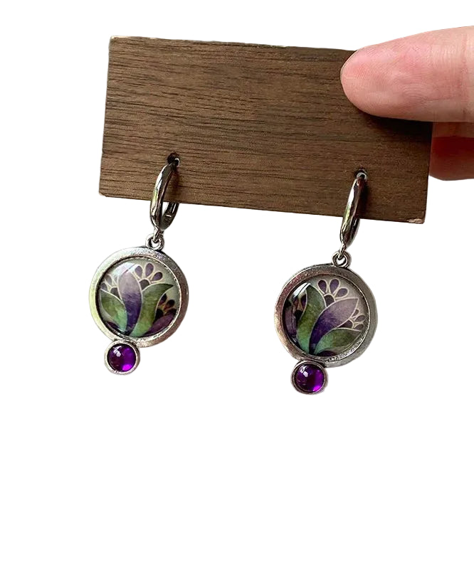 Boucles d'oreilles créoles bohèmes avec motif floral et pierres précieuses pour femme 0