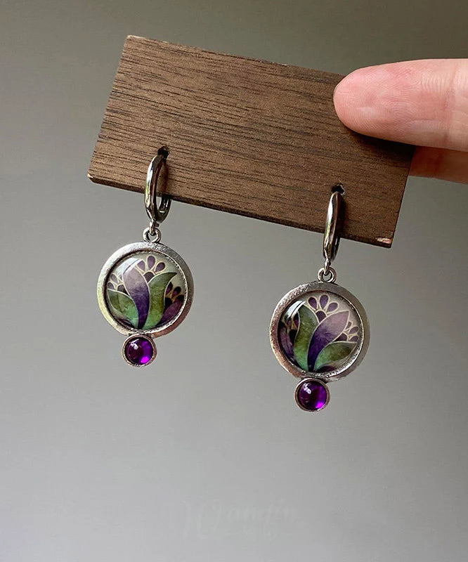 Boucles d'oreilles créoles bohèmes avec motif floral et pierres précieuses pour femme 4