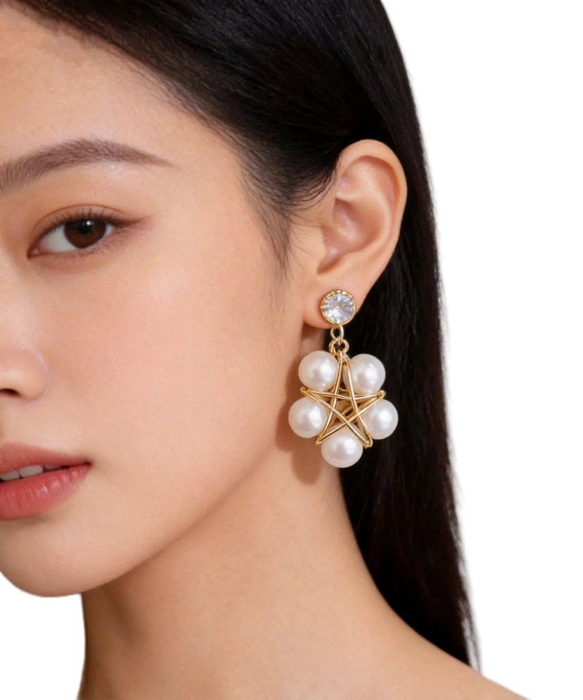 Boucles d'oreilles pendantes femme forme étoile à cinq branches 1