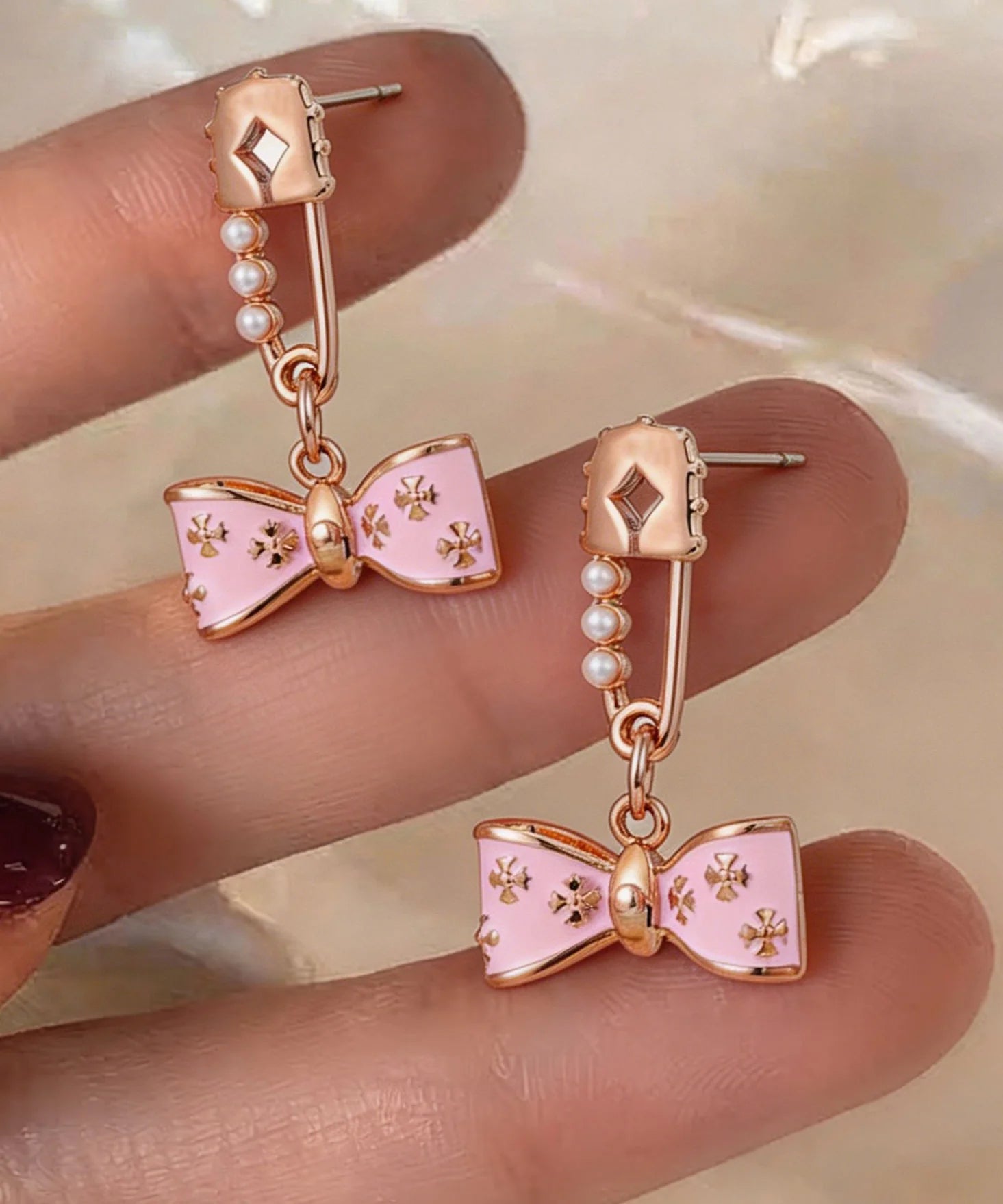 Boucles d'oreilles pendantes pour femme avec nœud en perle 0