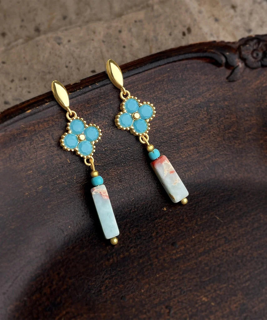Boucles d'oreilles pendantes trèfle à quatre feuilles style chinois pour femme 0