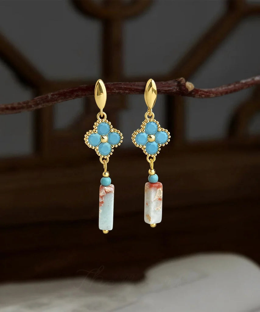 Boucles d'oreilles pendantes trèfle à quatre feuilles style chinois pour femme 3