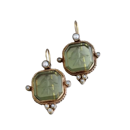 Boucles d'oreilles vintage avec perles vertes 0