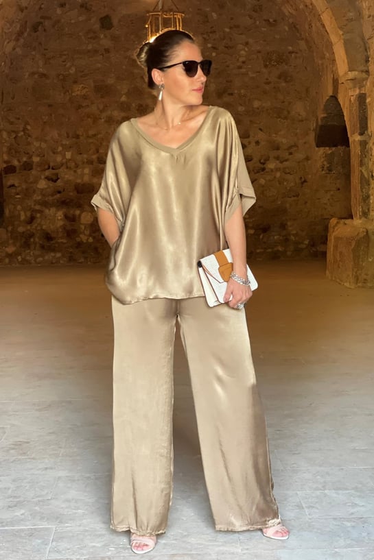 Robe Femme de Soirée Élégante en Satin à Deux Parties-1