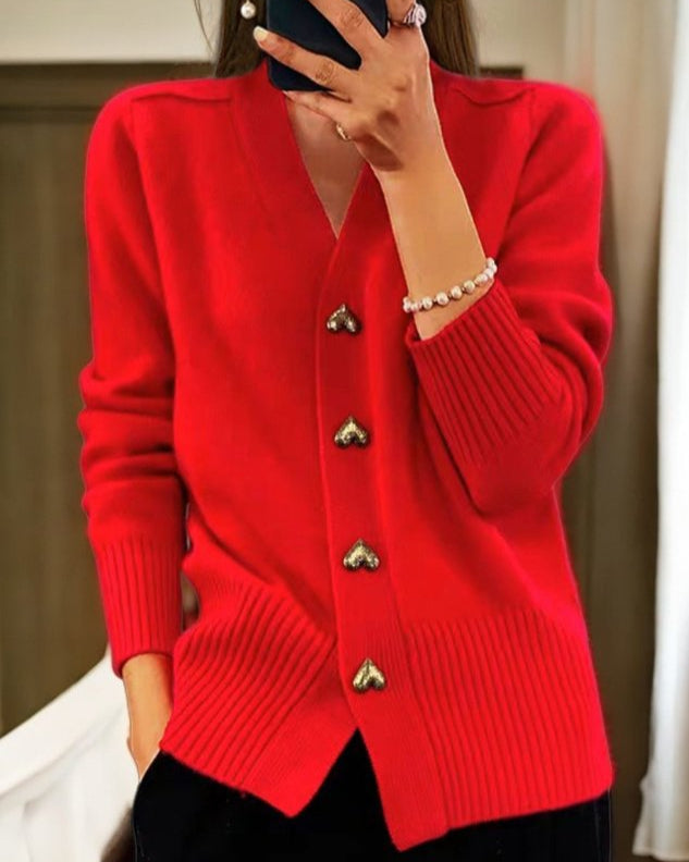 Cardigan Femme Ample avec Boutons en Coeur 3