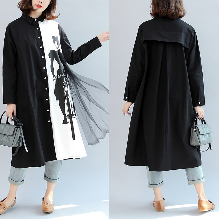Cardigan Femme Oversize Manches Longues Patchwork Noir et Blanc Décontracté 1