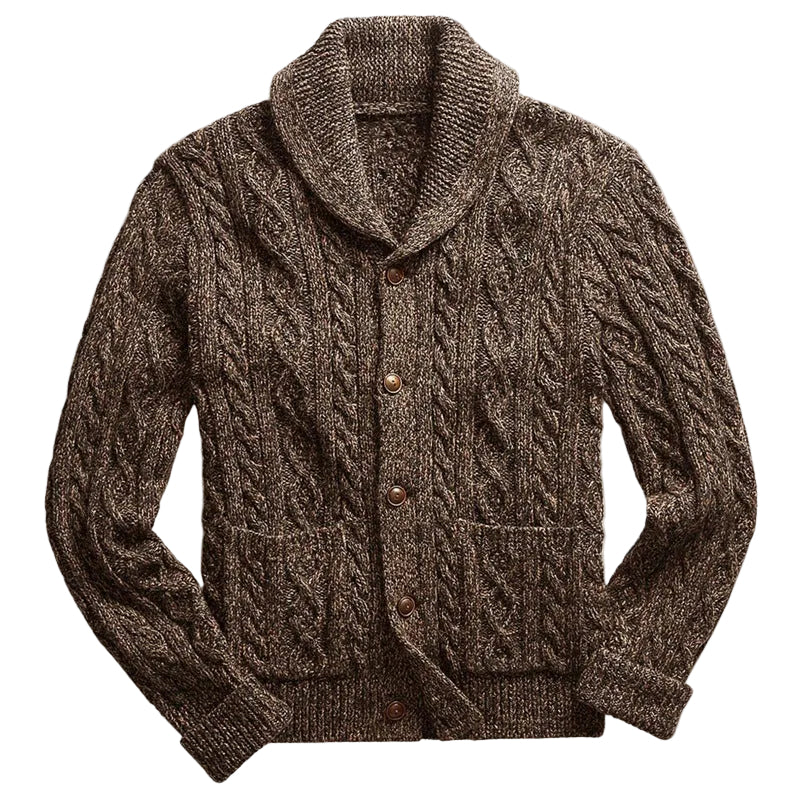 Cardigan Homme Col Châle Tricot Torsadé avec Poches 0