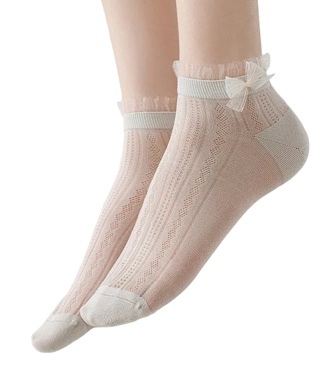 Chaussettes Femme Mi-Mollet Maille Fine Respirante avec Nœud en Dentelle 1