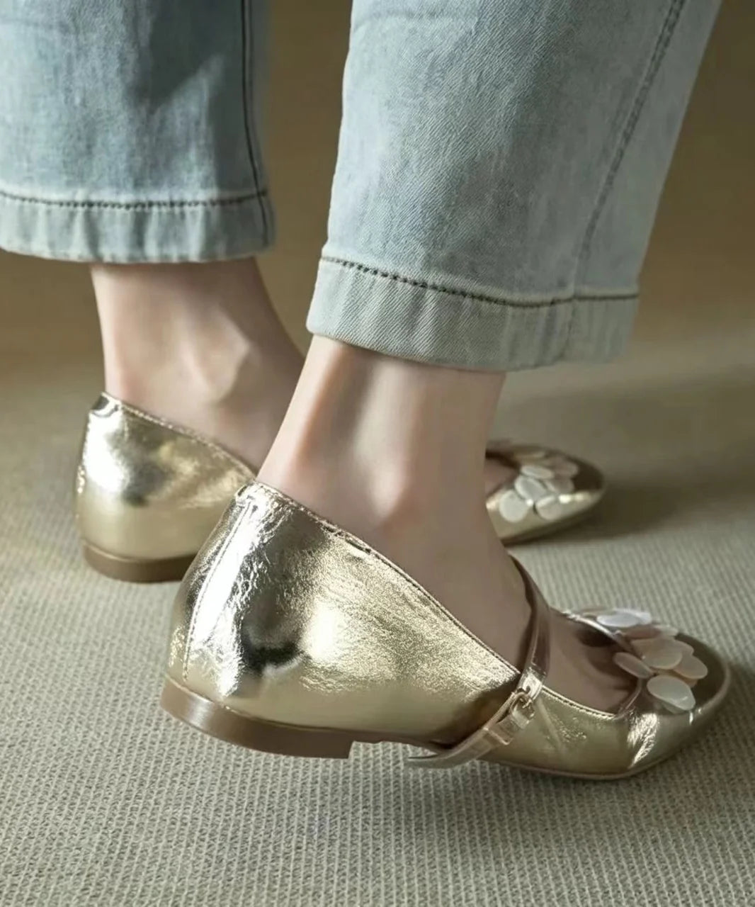 Chaussures Compensées Femme Bout Rond avec Boucle Décorative 4