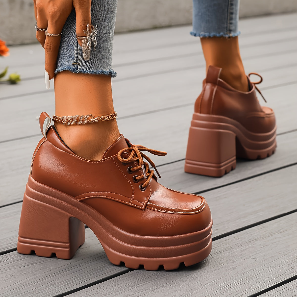 Chaussures Femme Richelieus à Lacets Style Chunky 3