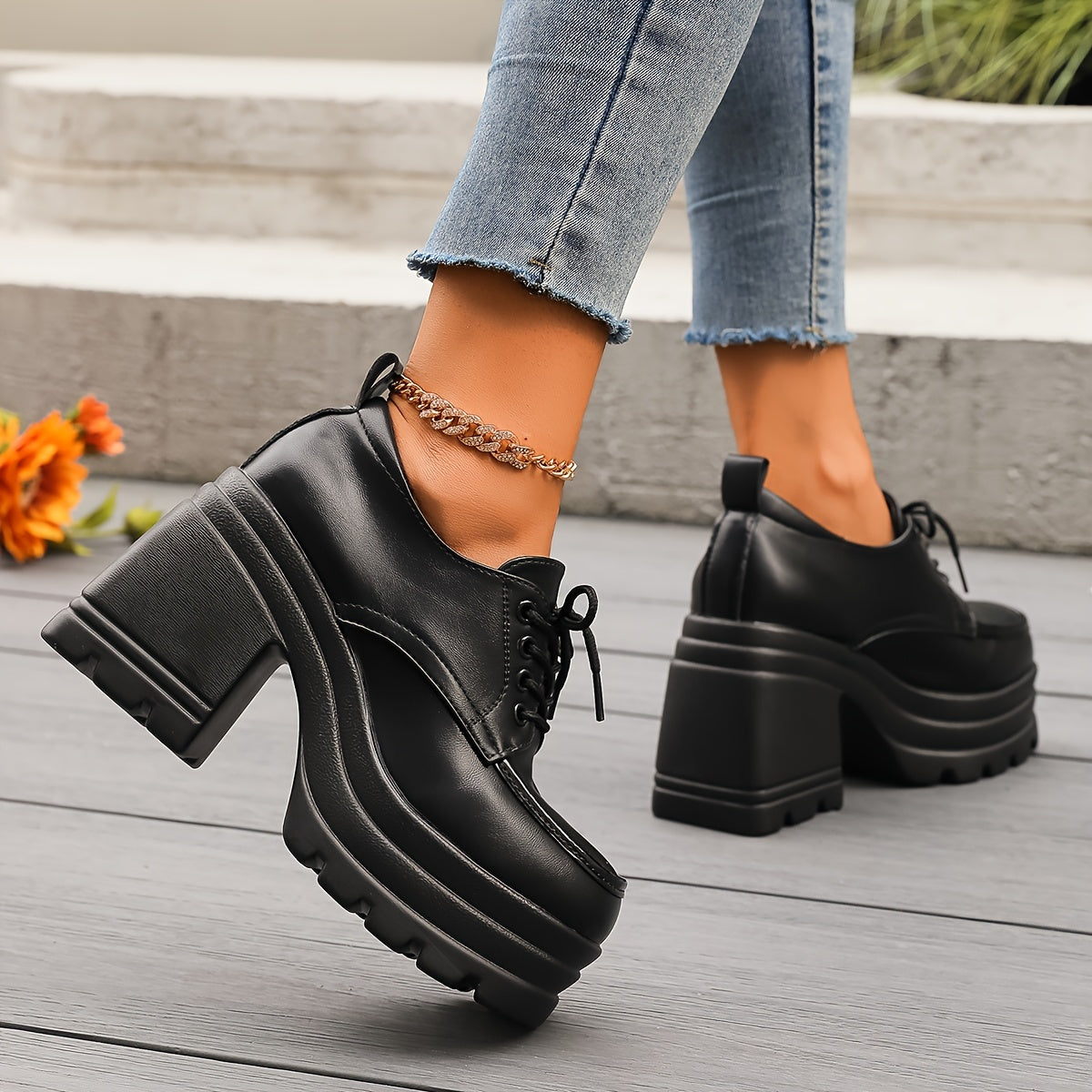 Chaussures Femme Richelieus à Lacets Style Chunky 4