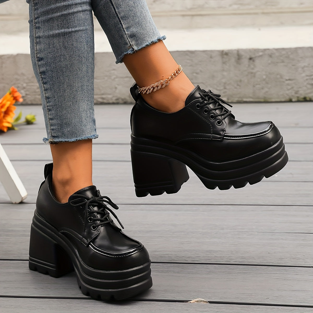 Chaussures Femme Richelieus à Lacets Style Chunky 5