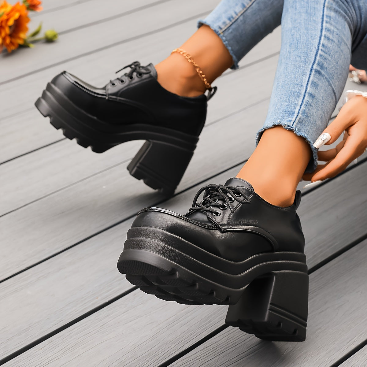 Chaussures Femme Richelieus à Lacets Style Chunky 6