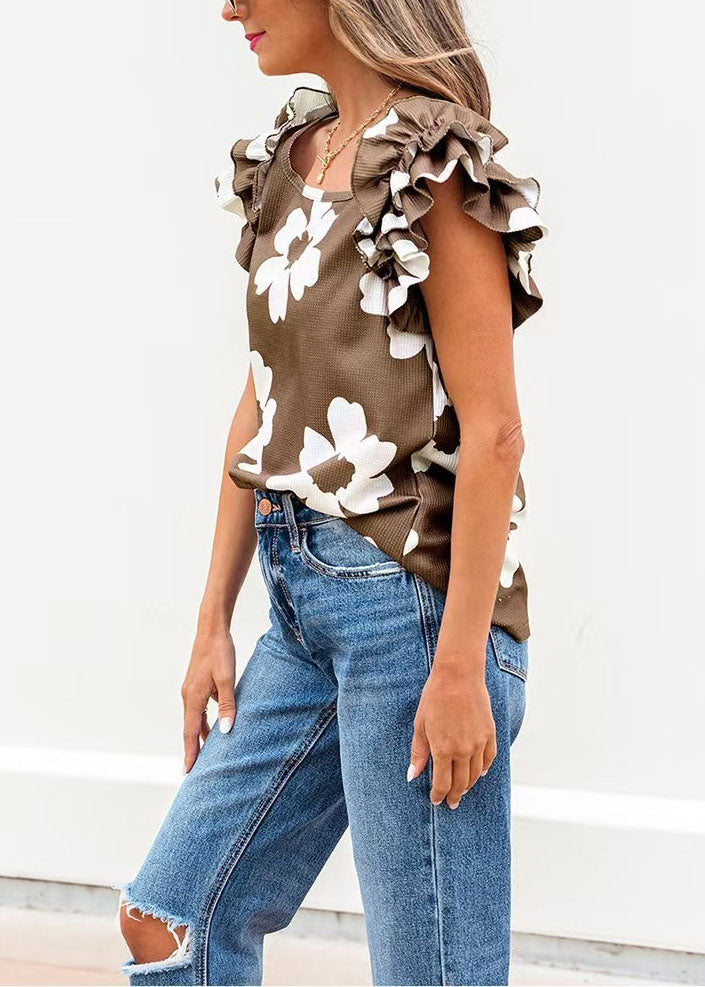 Chemise Femme Col Carré Imprimée Style Estival 1
