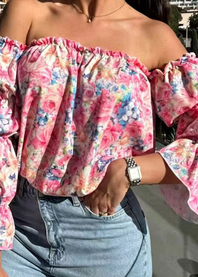 Chemise Femme Imprimé Floral Col Oblique Manches Bouffantes 3