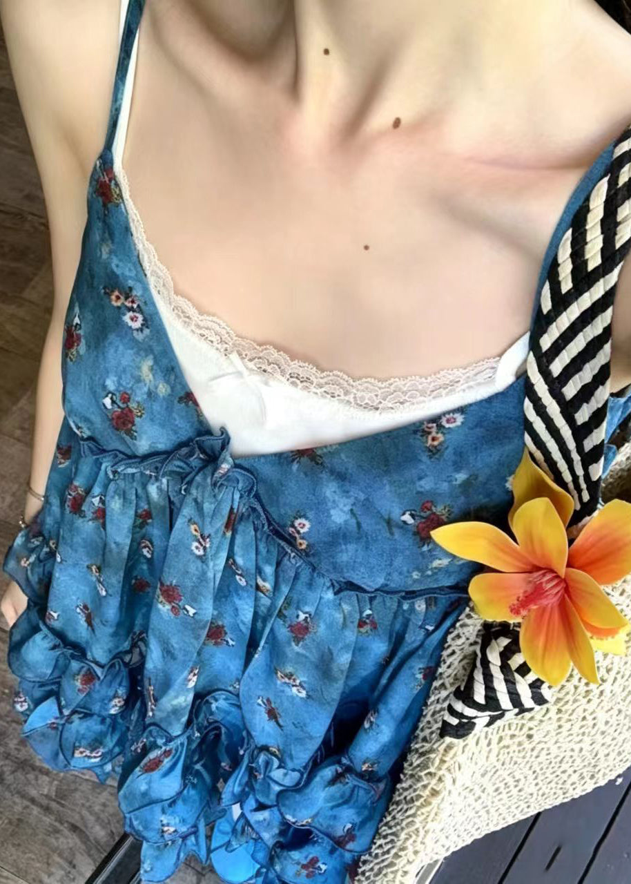 Chemise Femme Sans Manches Col V Imprimée Volants Chic 4