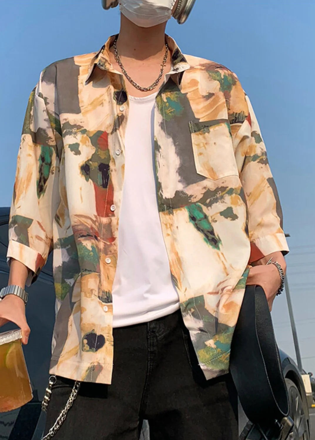 Chemise Homme Oversize Imprimé Tourisme Automnal 2