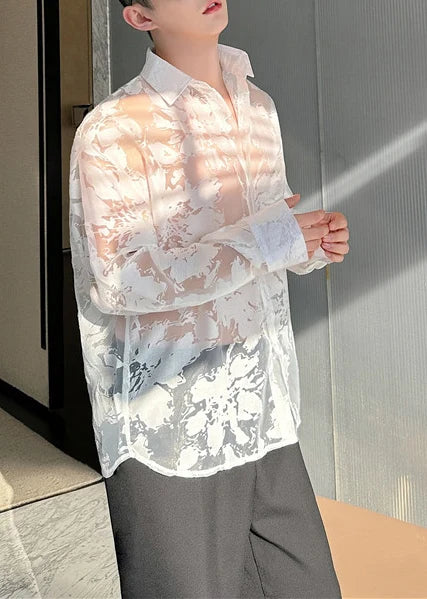 Chemise Homme Oversize à Imprimé en Tulle Transparent 3