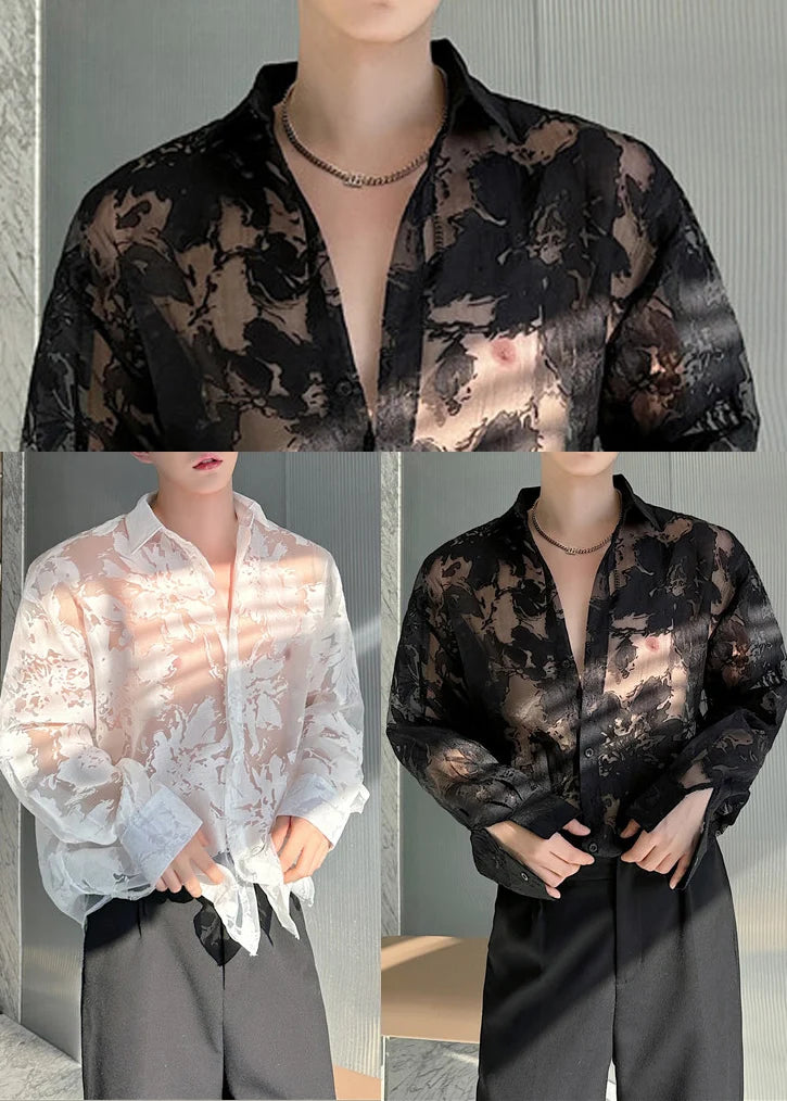 Chemise Homme Oversize à Imprimé en Tulle Transparent 4